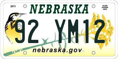 NE license plate 92YM12