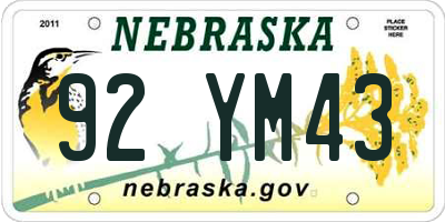 NE license plate 92YM43