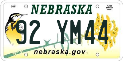NE license plate 92YM44