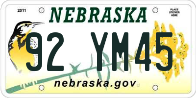 NE license plate 92YM45