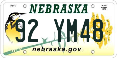 NE license plate 92YM48