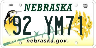 NE license plate 92YM71