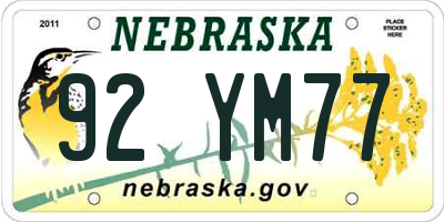 NE license plate 92YM77