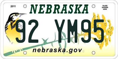 NE license plate 92YM95