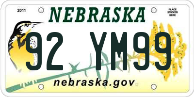 NE license plate 92YM99