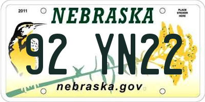 NE license plate 92YN22