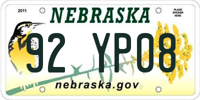 NE license plate 92YP08