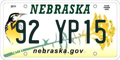 NE license plate 92YP15