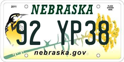 NE license plate 92YP38