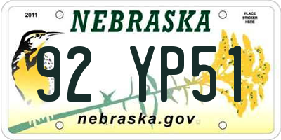 NE license plate 92YP51