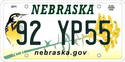 NE license plate 92YP55
