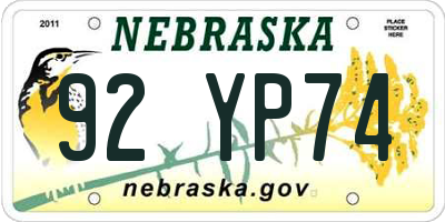 NE license plate 92YP74