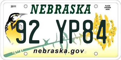 NE license plate 92YP84