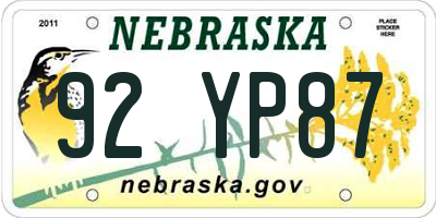 NE license plate 92YP87