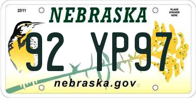 NE license plate 92YP97