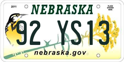 NE license plate 92YS13