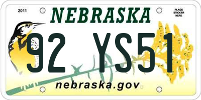 NE license plate 92YS51
