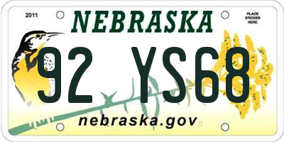 NE license plate 92YS68