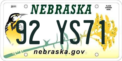 NE license plate 92YS71