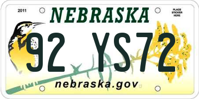 NE license plate 92YS72