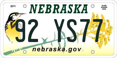 NE license plate 92YS77