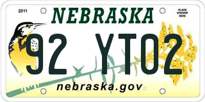 NE license plate 92YT02