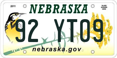 NE license plate 92YT09