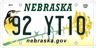 NE license plate 92YT10