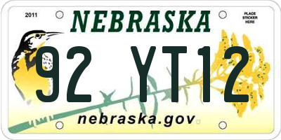 NE license plate 92YT12