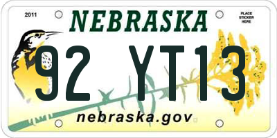 NE license plate 92YT13