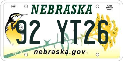 NE license plate 92YT26