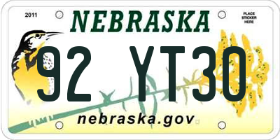 NE license plate 92YT30