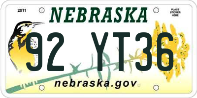 NE license plate 92YT36