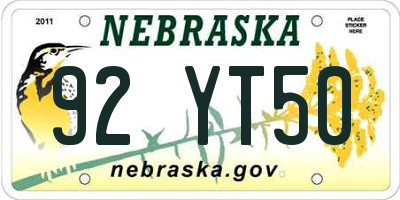 NE license plate 92YT50