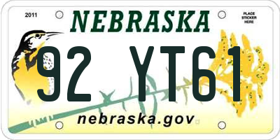 NE license plate 92YT61