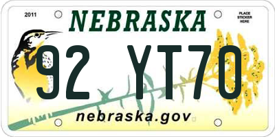 NE license plate 92YT70