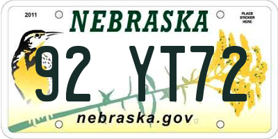 NE license plate 92YT72