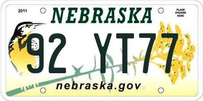NE license plate 92YT77