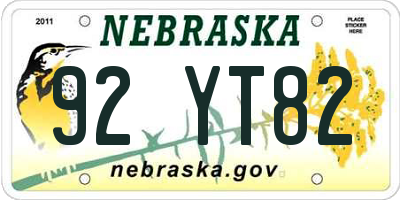 NE license plate 92YT82