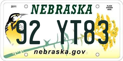 NE license plate 92YT83