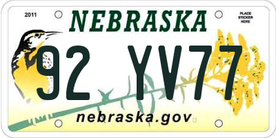 NE license plate 92YV77