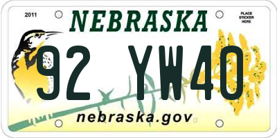 NE license plate 92YW40
