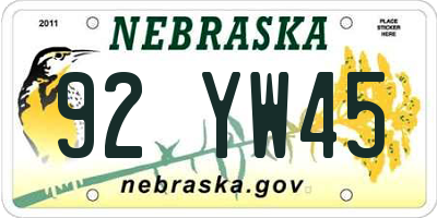 NE license plate 92YW45