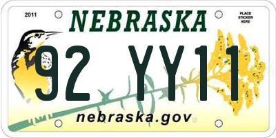 NE license plate 92YY11