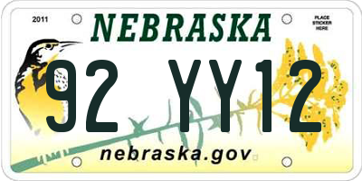 NE license plate 92YY12