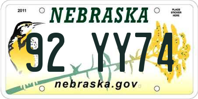 NE license plate 92YY74