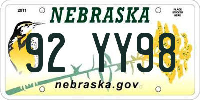 NE license plate 92YY98