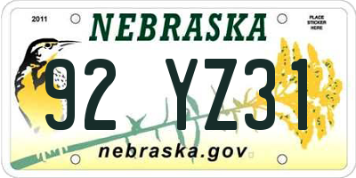 NE license plate 92YZ31