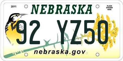 NE license plate 92YZ50