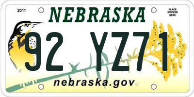 NE license plate 92YZ71